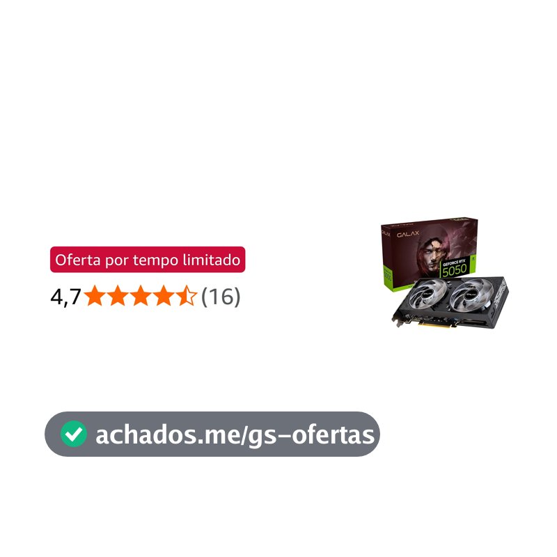 GPU NV RTX5050 8GB BLACK GF 1-CLICK OC TECLAB LITE 128BITS GDDR6 GALAX 55NSL8MHDXRE