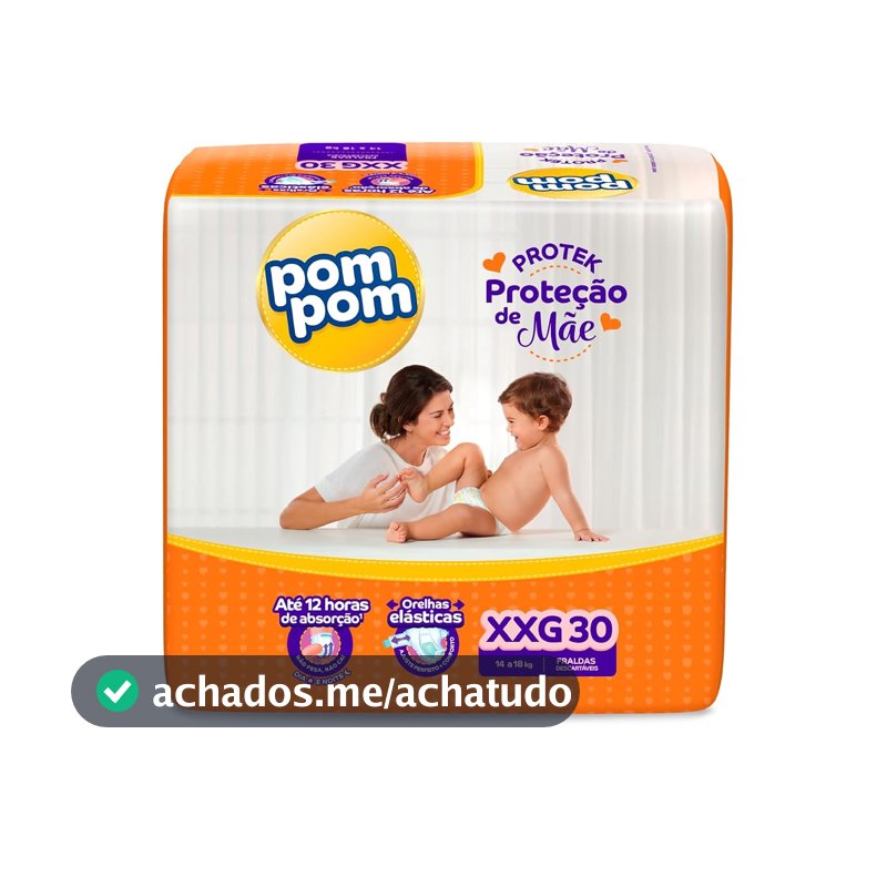 Fralda Pom Pom Protek Proteção de Mãe Mega XXG 30 Unidades