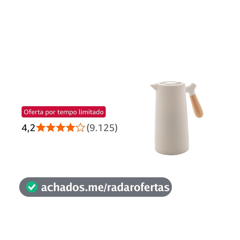WOLFF - Garrafa Térmica de Plástico com Cabo de Madeira Nórdica 1L Branca - Mesa Posta - Itens Para Casa - Utensílios de Cozinha - Perfeita Para Café e Chá