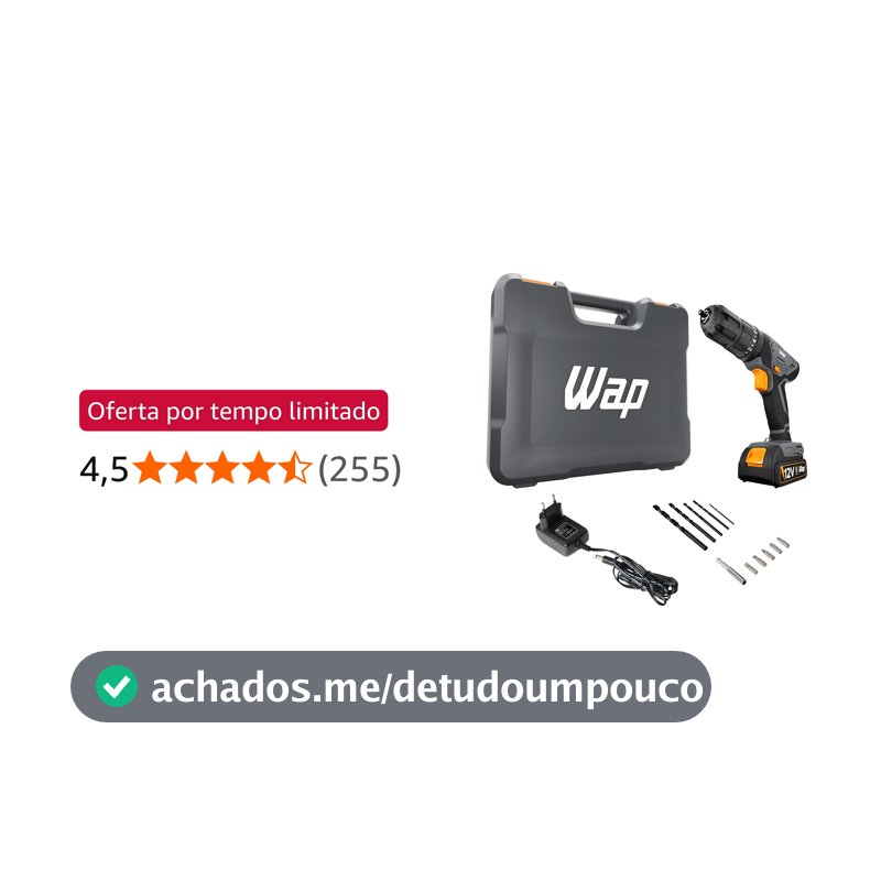WAP Parafusadeira Furadeira de Impacto à Bateria 3/8" 12V WF 12K4.2 com 18 Níveis de Torque e Kit Acessórios e Maleta