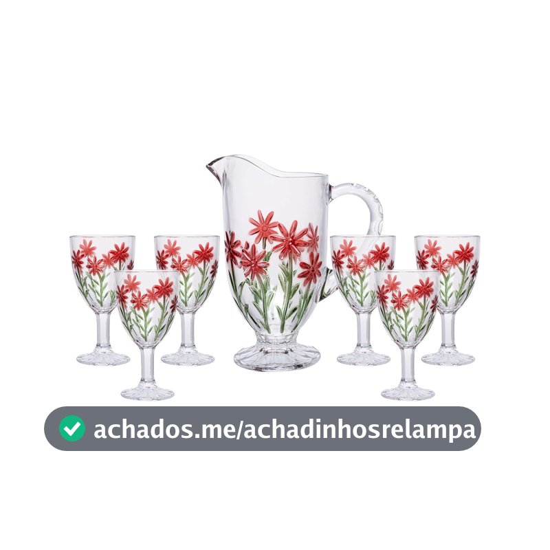 WOLFF - Conjunto Jarra com 6 Taças Red Flower 1,3L/320ml Vidro
