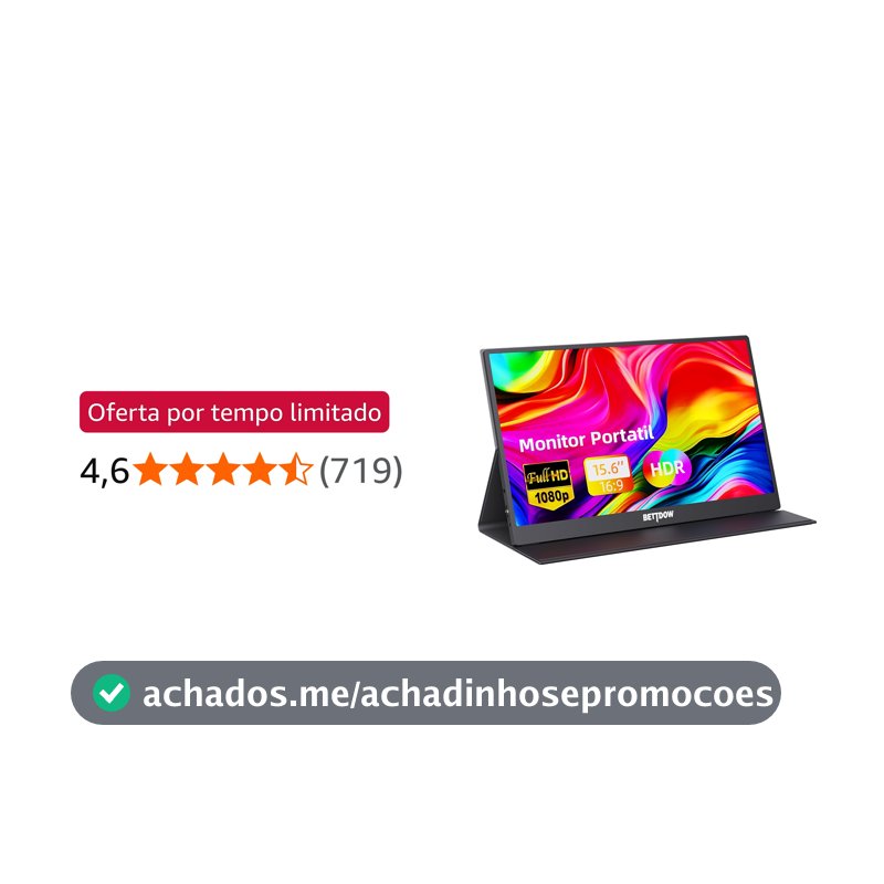 Bettdow Monitor Portatil 15,6'', FHD 1080P Monitor Portátil Conectado Com USB C Dupla/HDMI, IPS Extensor De Tela para Notebook com VESA e Funda Inteligente magnético, Plug and Play