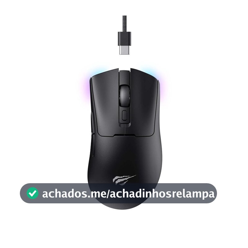 Havit Mouse Gamer Quad-Mode MS966WB Black, Sem Fio e Com Fio, USB, Bluetooth, Wireless 2.4GHz (USB-A e USB-C), RGB, 7 Botões, 800-1600-2400-3200-6000-10000 DPI, Preto