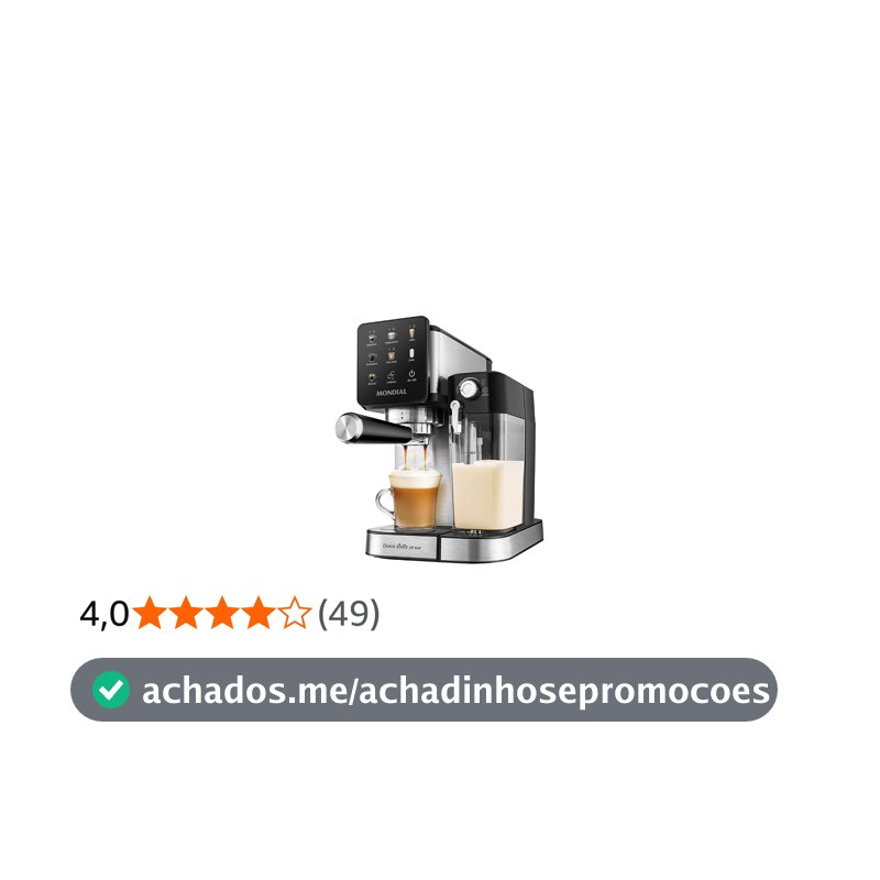 MONDIAL, Cafeteira Espresso Automática Dolce Latte 20 bar, Preto/Inox 1250W, 220V - CCL-01