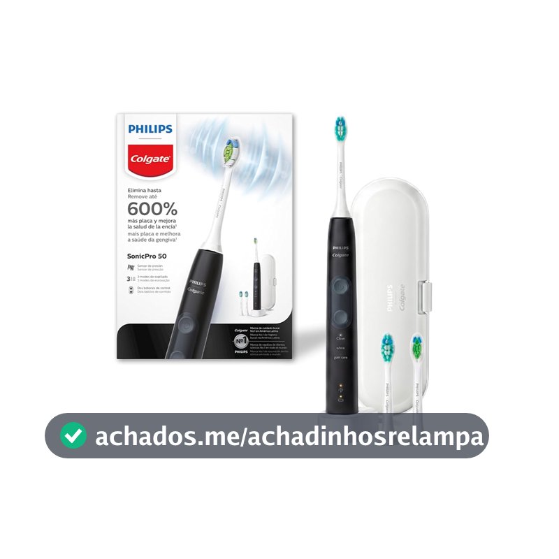 Philips Colgate Escova de Dente Elétrica SonicPro 50 - Remove Placa, Gengivas Saudáveis, Recarregável, 3 Cabeças, Estojo de Viagem, Bivolt