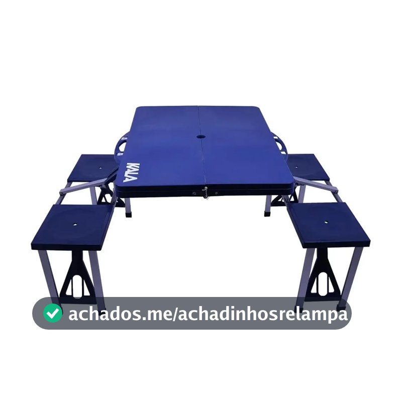 Mesa Dobrável Kala Deluxe Azul com 4 Banquetas de Alumínio para Camping
