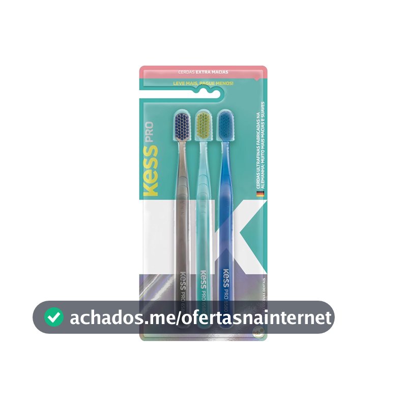 Kess, Pack com 3 Escovas Dentais Pro Extra Macias, Cores Sortidas