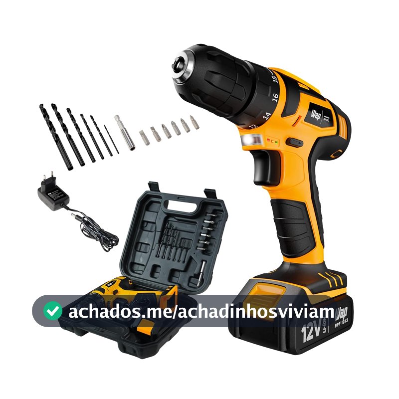 WAP Parafusadeira e Furadeira à Bateria 12V BPF-12K3, Kit de 13 Acessórios e Maleta, Empunhadura Emborrachada, Bivolt