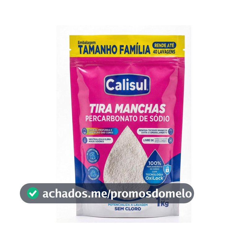 Percarbonato de Sódio 1kg 100% Puro Tira Manchas em Pó Sem Cloro, Biodegradável e Seguro para Roupas Brancas, Coloridas e Limpeza Doméstica Calisul