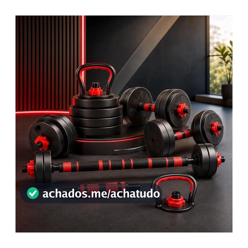Kit Halteres Ajustável 6 em 1 15kg Multifuncional com Barra, Kettlebell e Suporte para Flexões
