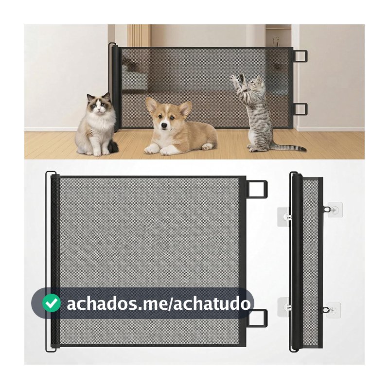 Grade para Cachorros Retrátil, Cercado para Cachorros em Tela de Proteção, Portão de Segurança para Bebês e Pets, Fácil Instalação para Portas, Corredores, Escadas e Varandas(Preto-70  110)