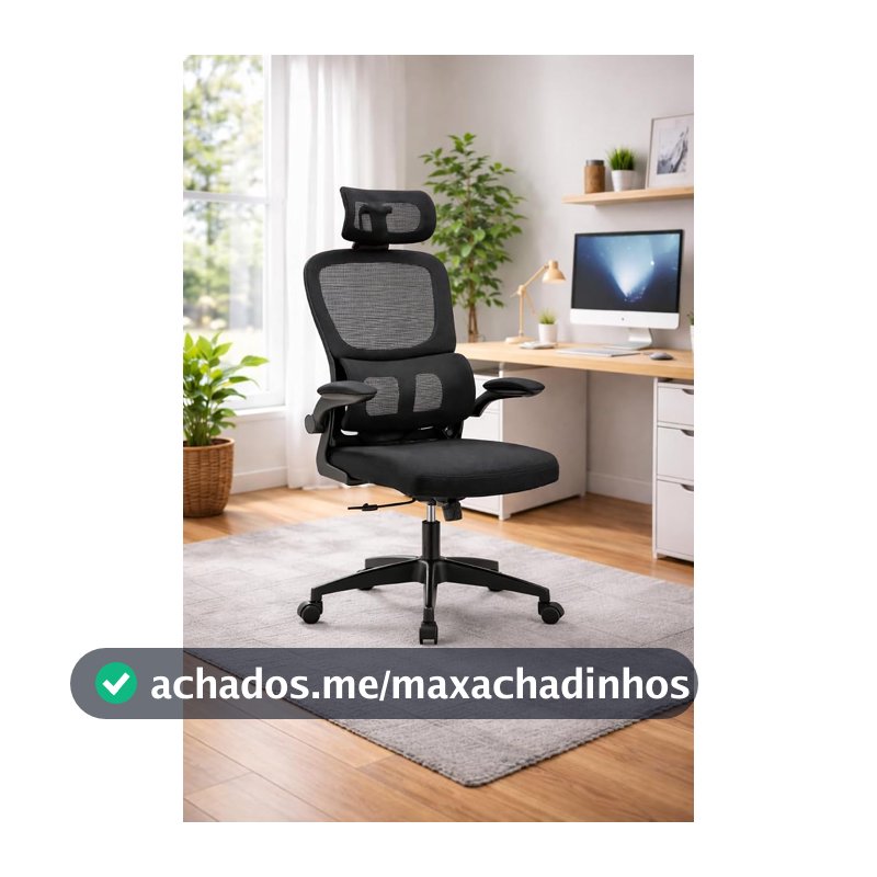 Cadeira de Escritório Ergonômica Estofada Preta com Regulagem de Altura e Rodízios