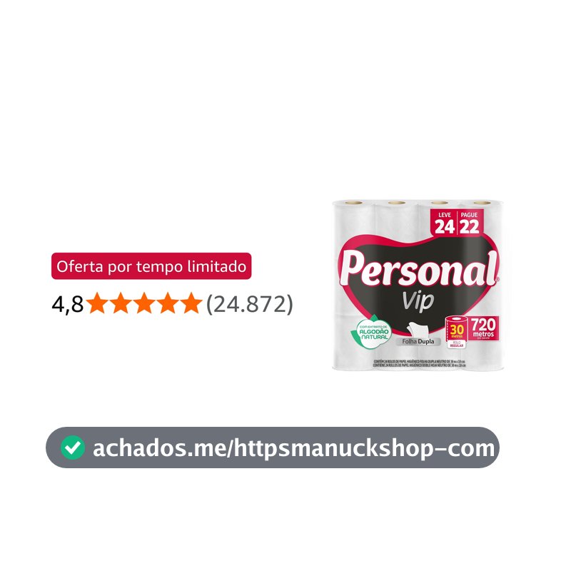 Personal VIP - Papel Higiênico Folha Dupla, Branco 24 unidades (Embalagem pode variar)