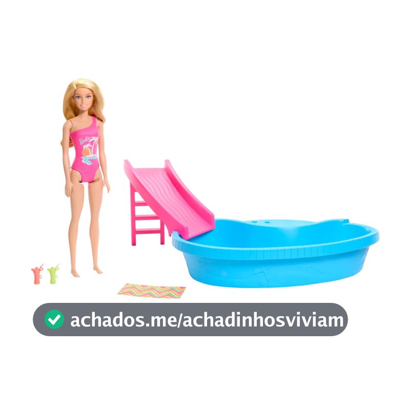 Barbie Conjunto de Brinquedo Piscina Glam com Boneca Maiô Rosa para crianças a partir de 3 anos