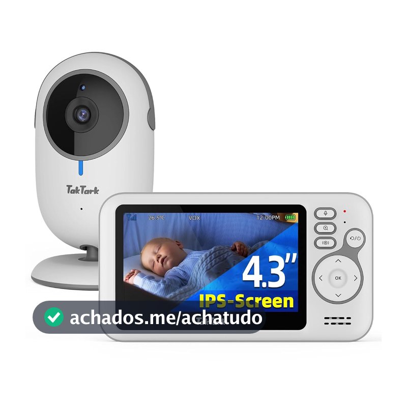 TakTark Babá Eletrônica, 4.3" Câmera para Bebês com Monitor, 2 Way Audio, Visão Noturna Infravermelha, Áudio Bidirecional, Detecção de Som VOX, Monitoramento Temperatura, Ideal para Novos Pais