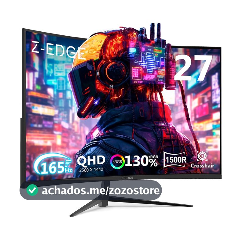 Monitor de jogos curvo Z-Edge de 27 polegadas, para computador QHD 1440P 165Hz 144Hz curvo 1500R, monitor MPRT 1ms para jogos, 16,7 M cores, sem moldura UG27Q, 2 portas DP 1.4 e 2 portas HDMI 2.0