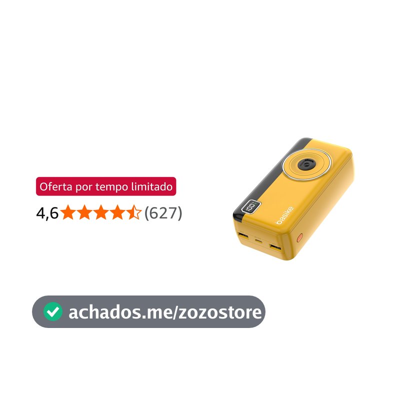 Power Bank 30000mAh, Basike Carregador Portátil com Cabo(Amarelo)