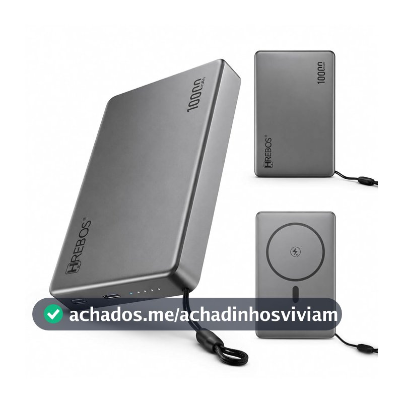Power Bank Indução 10.000mah Carregador Portatil Magnético Compativel iPhone 12 13 14 15 16 17 Pro Max Android Qi Carregamento Sem Fio Slim Viagem Alça e Indicador LED Bateria Externa Turbo
