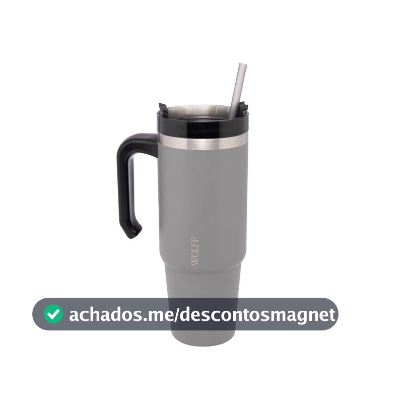 WOLFF Caneca Térmica Parede Dupla SlimTerm com Base Ergonômica e Canudo Cinza 890ml