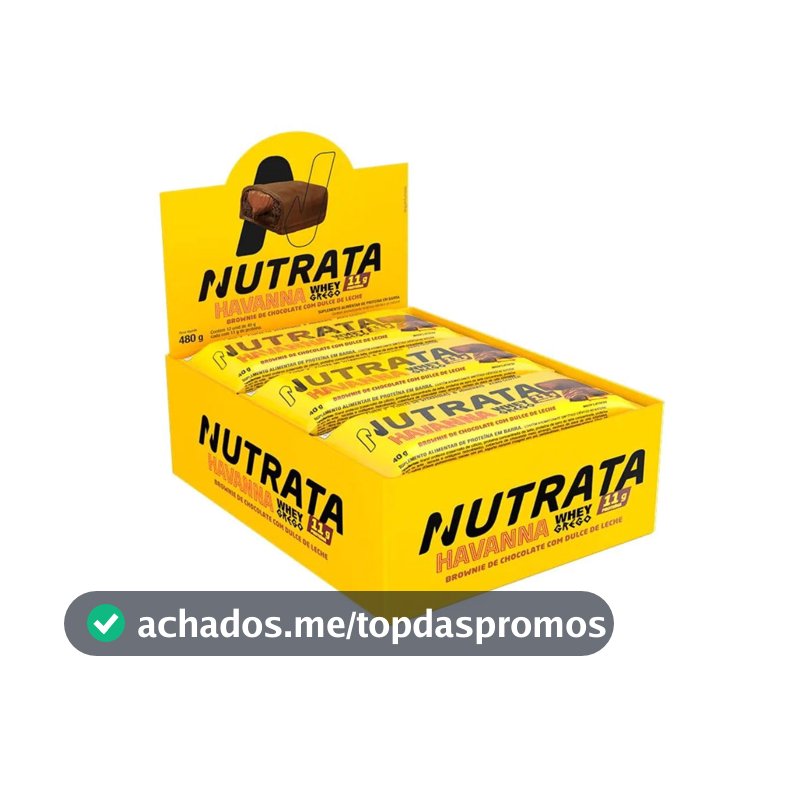 Nutrata Whey Grego Havanna 40g display com 12 barras - Brownie de chocolate