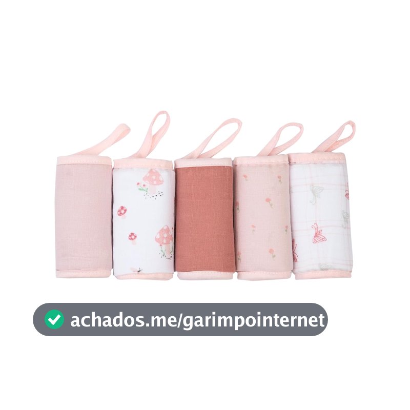 Paninho de Boca Soft Premium Papi Baby com Prendedor de Chupeta 32cm x 32cm 5 Peças, Encanto Cogumelo