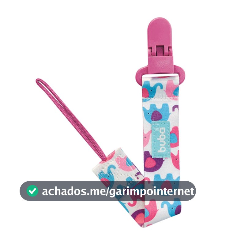 Prendedor de Chupeta para Bebê Buba com Fecho Trava e Estampa Elefantinho Rosa