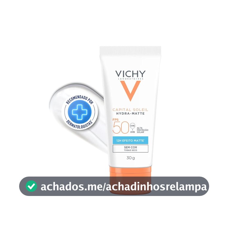 Vichy Capital Soleil HydraMatte Protetor Solar Facial com Efeito Matte por 12h, Alta Proteção FPS 50, Toque Seco e Controle de Brilho, Sem Cor, 30g