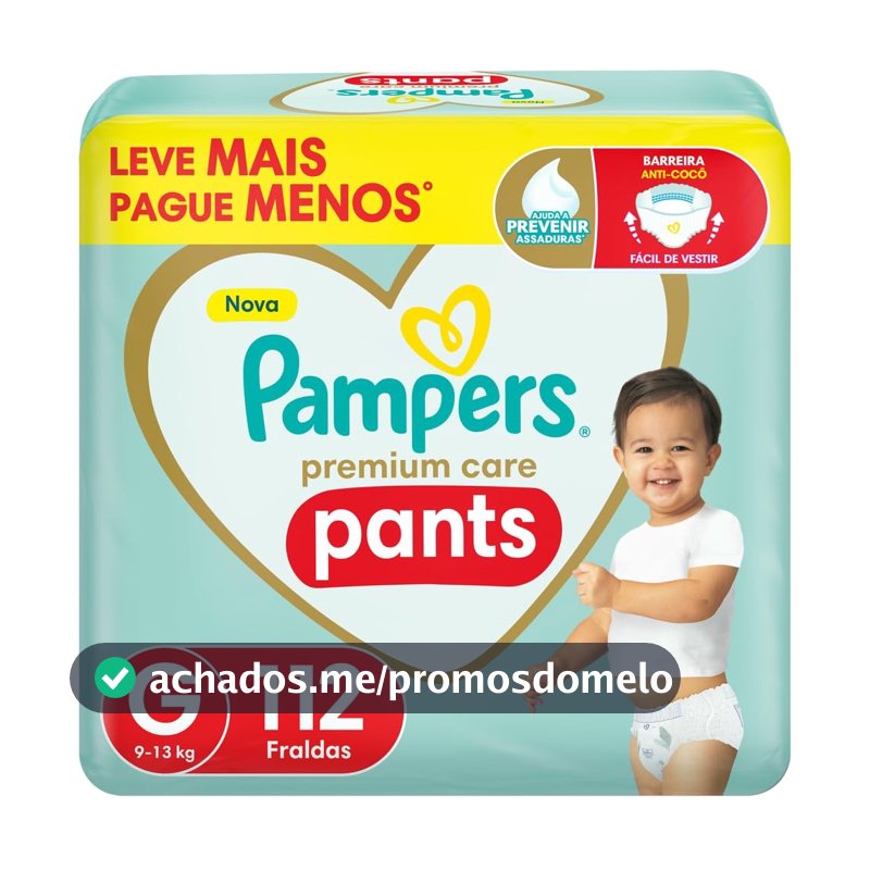 Fralda Pampers Premium Care Pants Tamanho G, Fácil de Vestir, 112 Unidades
