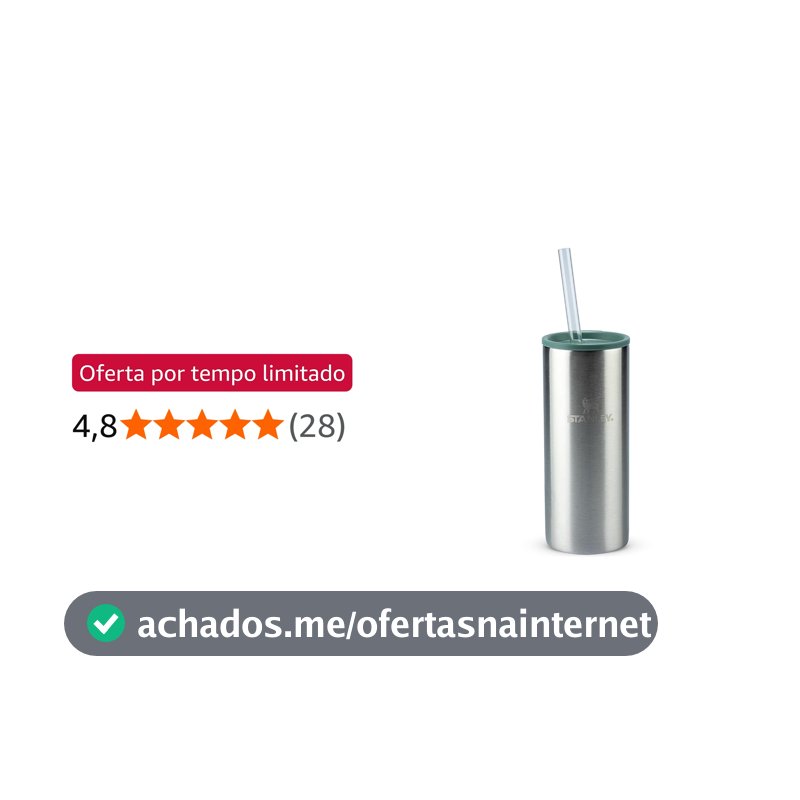 Stanley Copo Térmico Slim 3 em 1 com Tampa e Canudo Stainless Steel 296ml
