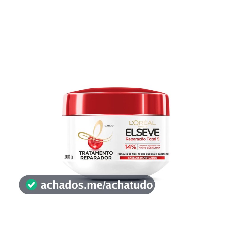 L'Oréal Paris Elseve Reparação Total 5+ Creme de Tratamento, Repara os 5 Sinais de Danos como Quebra e Ressecamento com Cicatri-Ceramida, Recupera, Hidrata e Dá Brilho, 300g