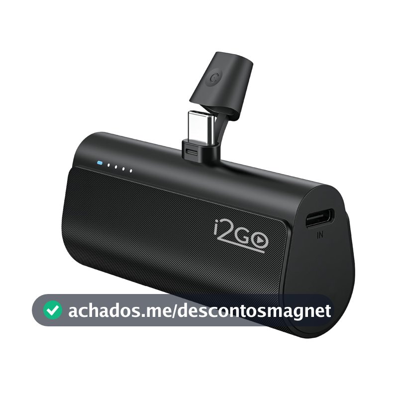I2GO, Carregador Portátil (Power Bank), Pocket, 5000mAh, Não Necessita Cabos, Modelo USB-C