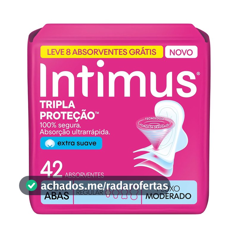 Absorvente Intimus Tripla Proteção Dia Suave Com Abas, Fluxo Moderado, 42 unid