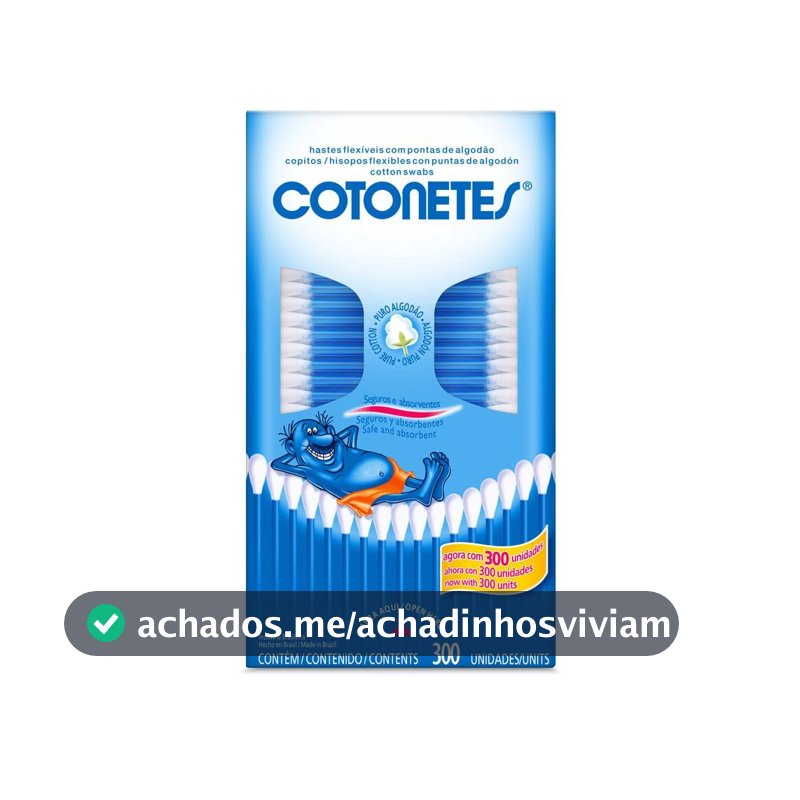Cotonetes de Algodão com Hastes Flexíveis, Retangular, 300 Unidades