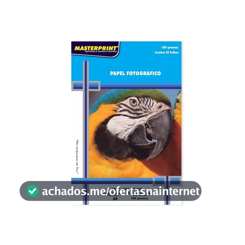 Masterprint 302010004, Papel Fotográfico, Inkjet, A4, Glossy, 180 g, Multicor, Pacote de 50
