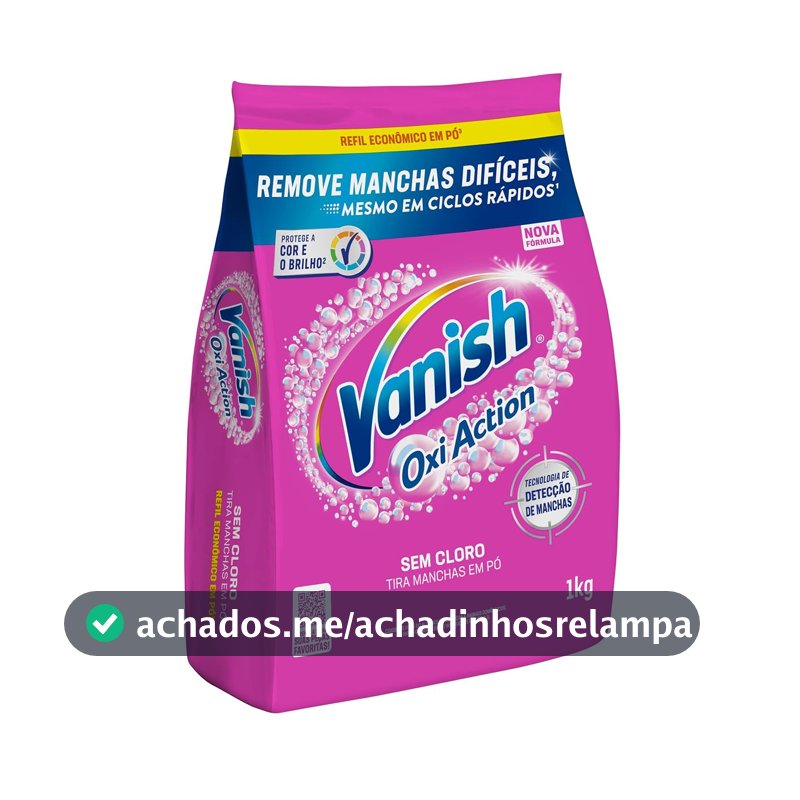 Tira Manchas em Pó Vanish Oxi Action Pink Refil 1kg para Roupas Coloridas, Sem Cloro, com Percarbonato, Remove Manchas Difíceis, Preserva as Cores e Deixa as Roupas Como Novas