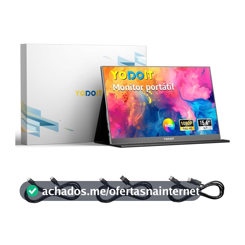 Yodoit Monitor Portátil 15,6" 1080P 100% SRGB FHD Tela com Porta USB Tipo C HDMI com Capa Inteligente Compatível com Laptop, PC, MacBook, Xbox, PS5, Phone