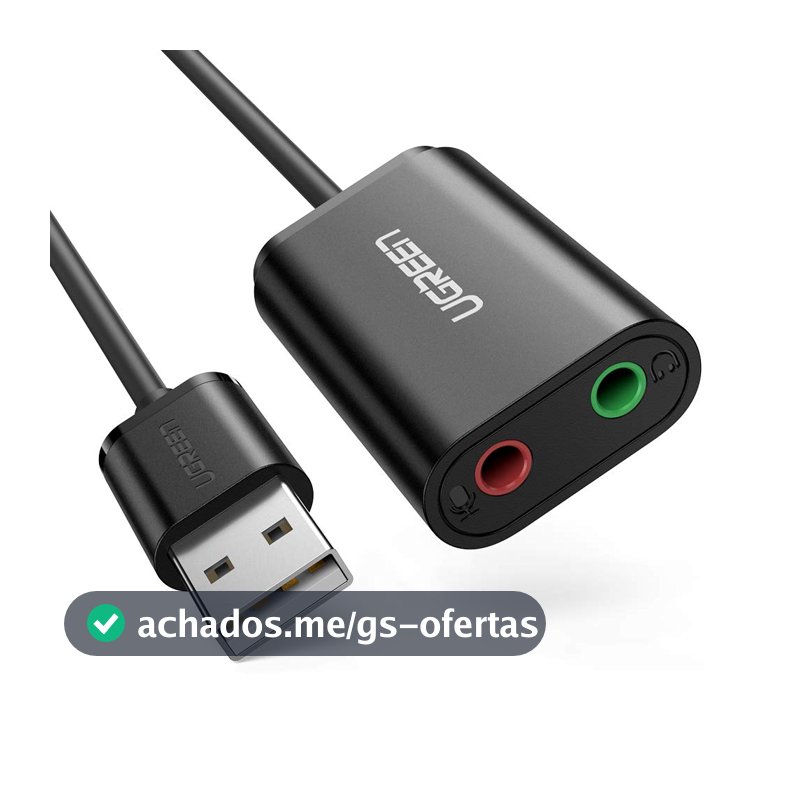 Adaptador de áudio USB Ugreen externo estéreo com fone de ouvido de 3,5 mm e conector de microfone para Windows, Mac, Linux, PC, laptops, desktops, PS5, Preto