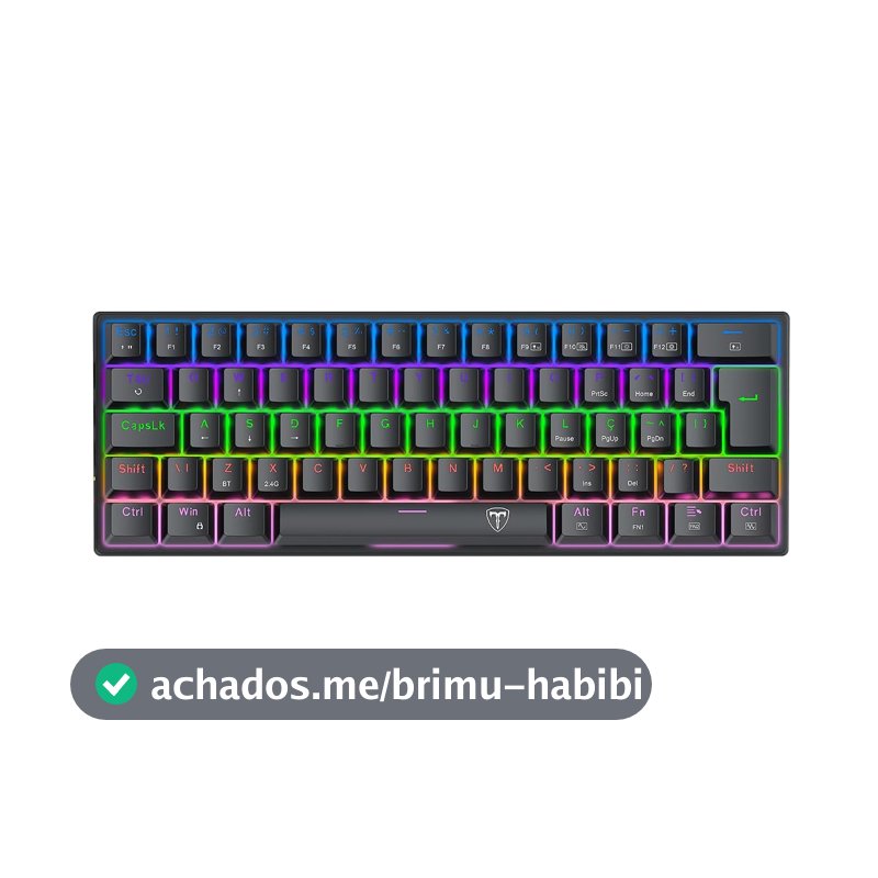 Teclado Gamer T-Dagger Arena Pro Iluminação Rainbow Preto 60% Switch Marrom T-TGK321PRO-BR PT