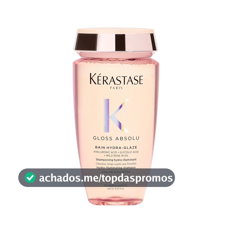 Kérastase, Shampoo Iluminador, Gloss Absolu, Hydra-Glaze, para todos os tipos de cabelos, com ácido hialurônico, ácido glicólico e óleo de rosa silvestre e ação antifrizz, 250ml