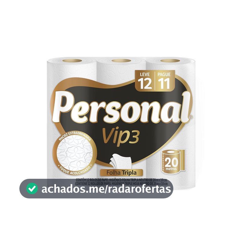 Personal Papel Higiênico Vip Folha Tripla Com 12 Rolos De 20M