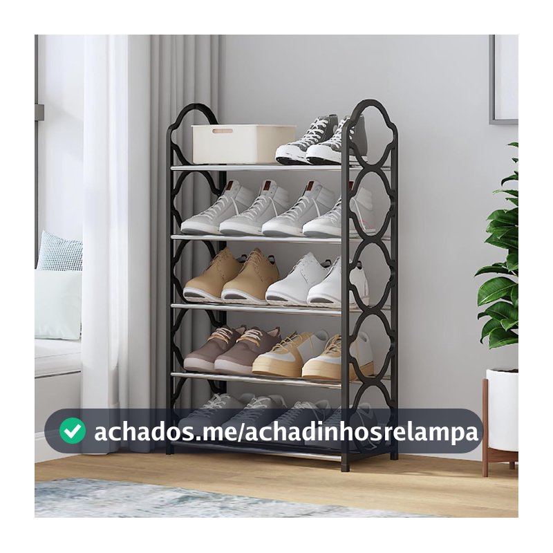 Sapateira de Metal Preta, 5 Níveis, Estilo Moderno, Desmontável, 60x30x80 cm, para Organização de Sapatos