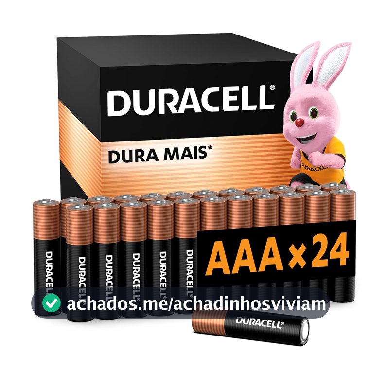 Duracell Pilhas Alcalinas AAA Palito Pack 24 Unidades – Dura Mais - Ideal para Controle de Videogame e Brinquedos