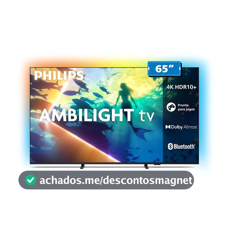 PHILIPS, Smart TV Ambilight 65" 4K, Titan OS, 65PUG8100/78, Comando de Voz, HDR10+/Dolby Atmos, VRR/ALLM, Bluetooth