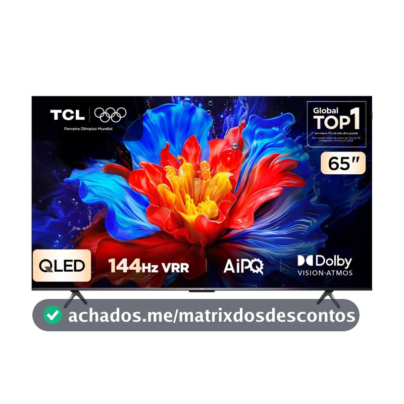 Smart TV TCL 65 Polegadas QLED 4K P8K WiFi Bluetooth Google TV 144Hz HDR10+ Dolby Atmos Vision 65P8K