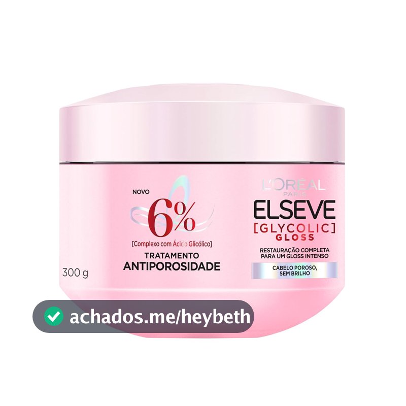 L'Oréal Paris Elseve Glycolic Gloss Máscara Capilar Antiporosidade, com Ácido Glicólico, Sela a Cutícula, Garante 3X Mais Brilho Espelhado e Maciez Intensa, 300g