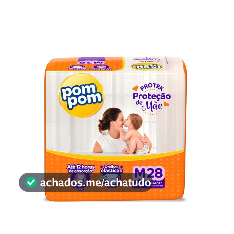 Fralda Pom Pom Protek Proteção de Mãe Jumbo M 28 Unidades