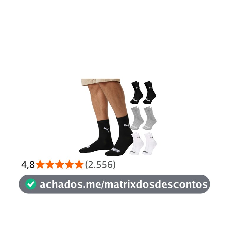Kit 6 Pares Meia Cano Médio Alto Atoalhada Esportiva Algodão Masculina Feminina Unissex Adulto Academia Dia a Dia Puma