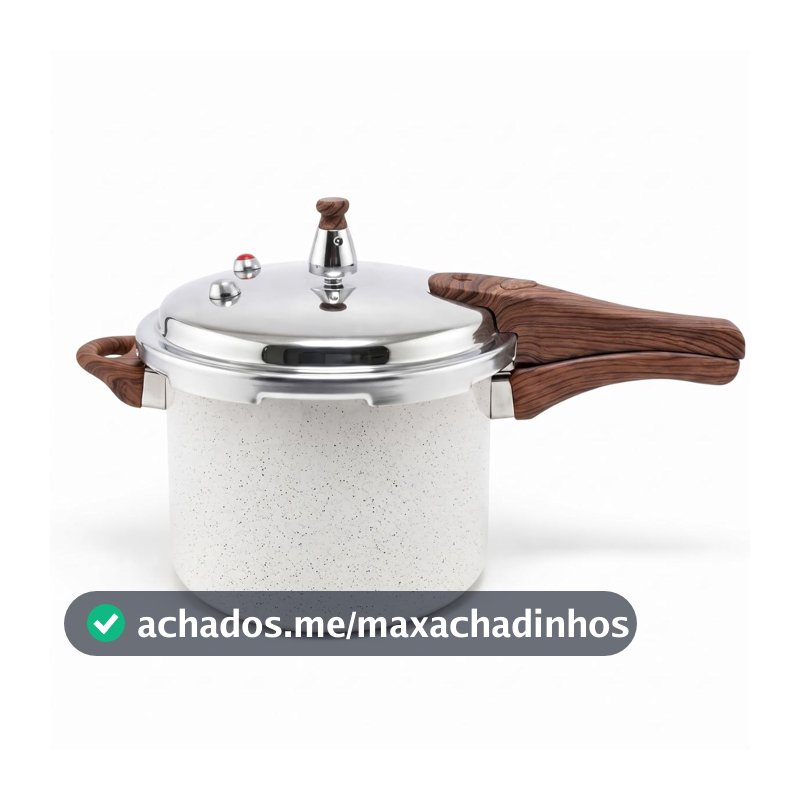 Panela de Pressão 4,2L com Revestimento Cerâmico Antiaderente, Fundo de Indução, Tampa em Aço Inox, Cabo Amadeirado e Sistema de Segurança