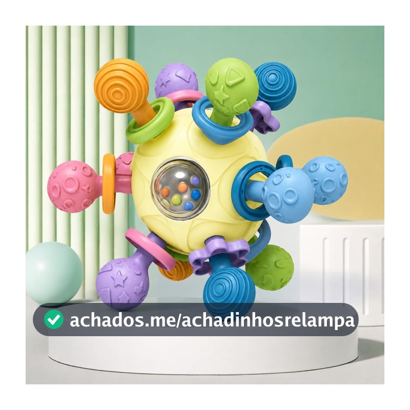 Mordedor Infantil Flexível 360 com Chocalho e Texturas Amarelo