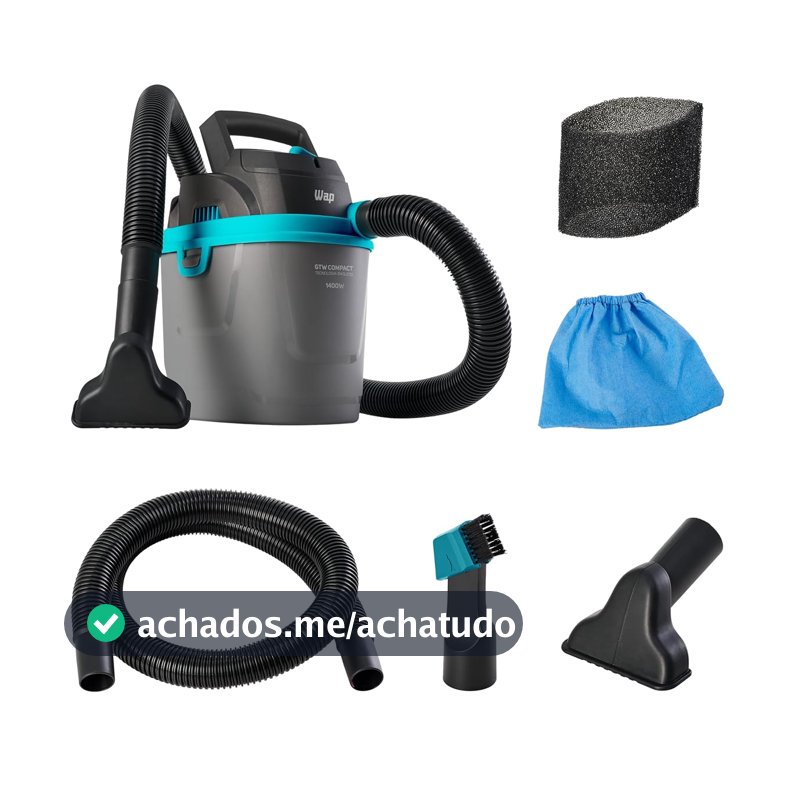 WAP Aspirador de Pó e Água Barril GTW COMPACT, Compacto, 5,5 Litros, com Filtro Lavável, 150mbar 1400W 220V